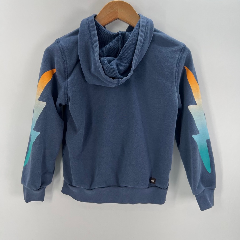 Tea Collection Boys Blue Lightning Bolt Full Zip Hoodie Orange Zipper Size 6 - Picture 2 of 10